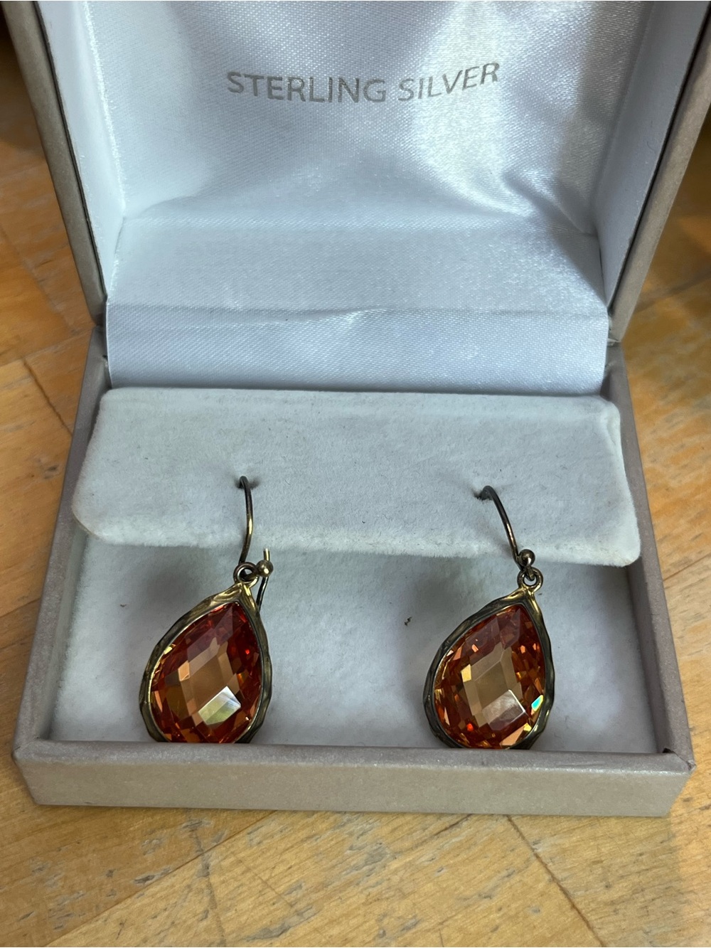 Sterling silver dangle earrings marked 925 China Pear Dangle Peach Rosé